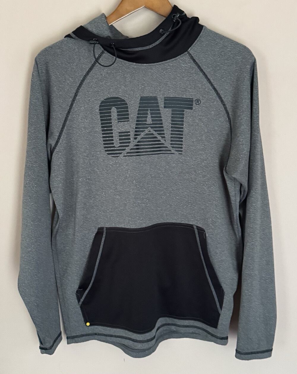 Caterpillar Mens Gray Long Sleeve Drawstring Pullover Hoodie Medium